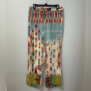 Johnny Was Power Scarf Boho Cupra Rayon Pant in Georgette Mixed Print size Small